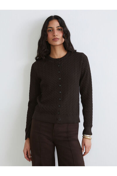 LC Waikiki Timeless Recommendations from Timeless Store | Crew Neck Self-Patterned Women's Knitwear Cardigan