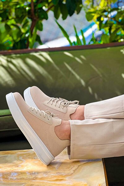 Lucy Shoes Yg116 Men's Casual Lace-Up Knitwear Sports Sneaker Shoes Tbt - Beige