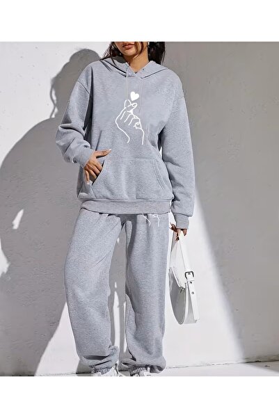 LELVANİ Women's Black and Gray Tracksuit Set