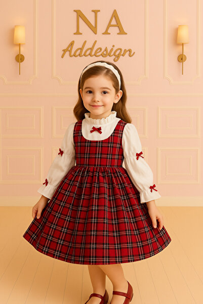 NA ADDESIGN Rochie pentru fetiță, în carouri roșii, cu design special – aspec...