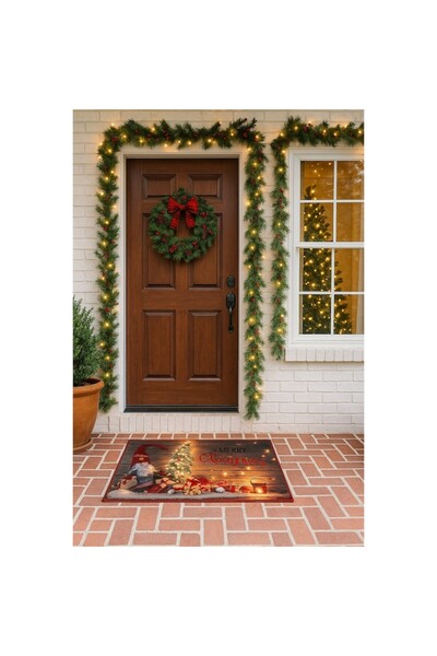 VENITIVO VINDEM CELOR INTELIGENTI Christmas Door Mat, Gnome with Tree and Gifts, 60x40 cm, Soft Carpet-Type