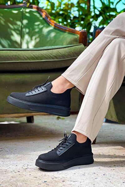 Lucy Shoes Yg116 Men's Casual Lace-Up Knitwear Sports Sneaker Shoes Tst - Black