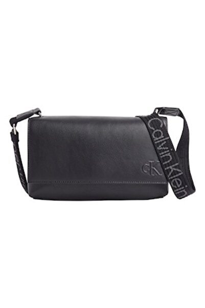 Calvin Klein Jeans - Faux leather shoulder bag with logo strap, Black
