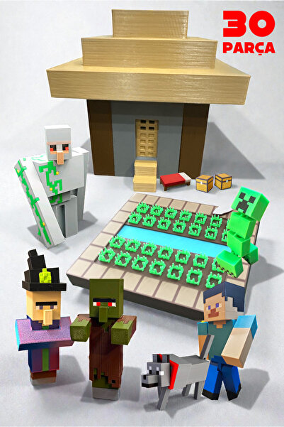 GiginGo Minecraft Köy Seti - Minecraft Köy Evi & Çiftlik Seti - 30 Parça