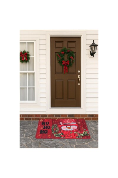 VENITIVO VINDEM CELOR INTELIGENTI VENITIVO Christmas Entrance Mat 75x45 cm - Snowman "HO HO HO", Red, Soft Carpet Surface