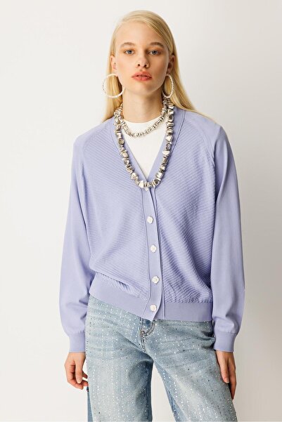 Ghisa Wick Patterned Raglan Sleeve Mercerized Cardigan