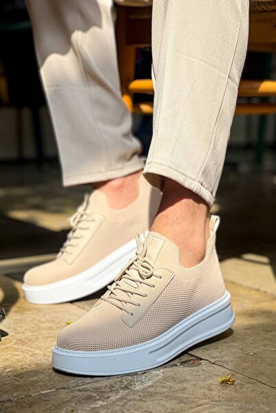 Lucy Shoes Yg116 Men's Casual Lace-Up Knitwear Sports Sneaker Shoes Tbt - Beige