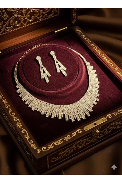 MARAAccessories Pırlanta Taşlı Kuyumcu Modeli Set Kolye ve Küpe