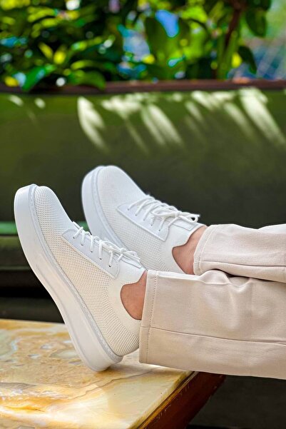 Lucy Shoes Yg116 Men's Casual Lace-Up Knitwear Sports Sneaker Shoes Tbt - White