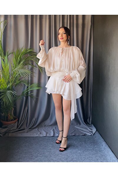 PATEVA Pliseli Saten Mini Elbise