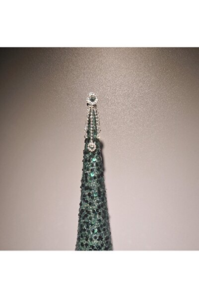 Handmade Decorative conical Christmas tree, special model, green, decorated with green sequins and stones, 45X12 cm