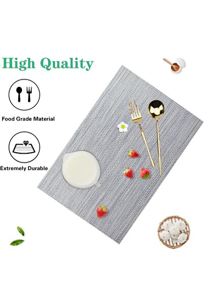 DELPI Anti-slip Plate Placemats, Textile, Heat Resistant, Washable, Set of 8, 30x45 cm, Blue/Gold