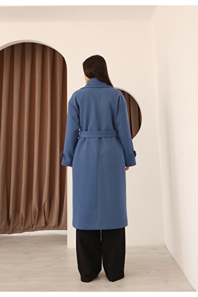 Leo Ferre Palton lung de iarnă roz pentru femei, cu guler cu două rânduri de nasturi de la Cashmere.