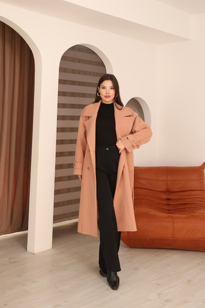 Leo Ferre Women's Pink Winter Cashmere Double-Breasted Collar Long Overcoat.