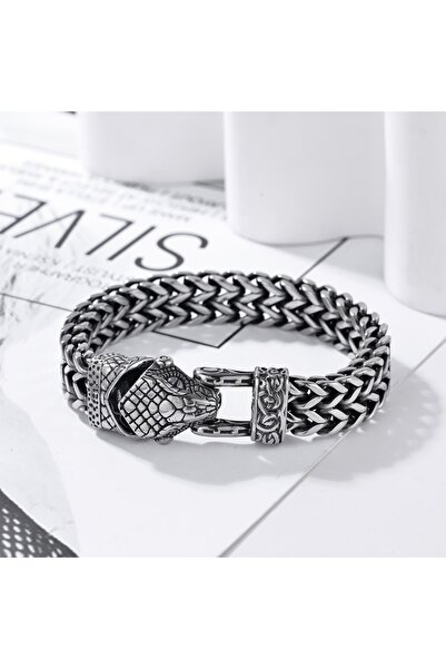 Viking Nordic Gothic Style Stainless & Tarnish-Free Snake Design 316L Steel Bracelet