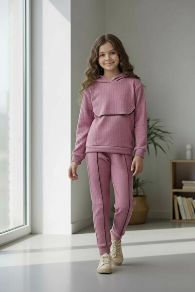 minitrends Set de trening pentru fete, din bumbac, cu glugă, bluză și pantaloni