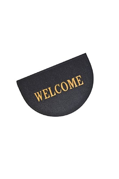 VENITIVO VINDEM CELOR INTELIGENTI VENITIVO® entry mat Black Golden, non-slip semi-circle PVC, 'WELCOME', 60x40x1 cm