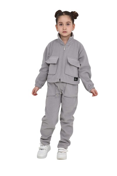 ERDEM KIDS Girl's Zippered Mock Neck Pocket Cotton Bottom Top Double Tracksuit Fleece Set