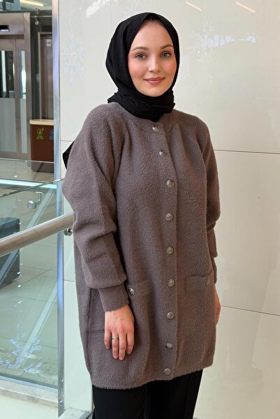 Nuss Angora Cardigan with Front Snap Button Pocket Detail