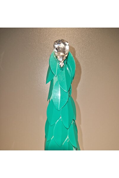 Handmade Decorative conical Christmas tree, special model, green, decorated with green sequins and stones, 45X12 cm