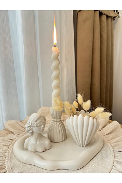 Sadi S Light Minimal Dekoratif kız, istiridye vazo takımı, tepsili şamdan mumluk
