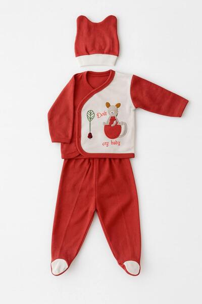 Onouqo 3-Piece Newborn Baby Hat Set in Red and White - Cotton, Soft Themed Kangaroo Set