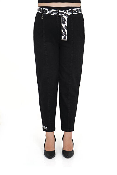 ZANESSI Plus Size Mom Belted High Waist Denim Women's Pants