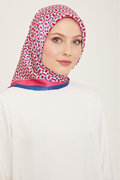 Armine Lacivert - Şeker Pembe Geometrik Desen Sura İpek Eşarp IST 9151 - 03