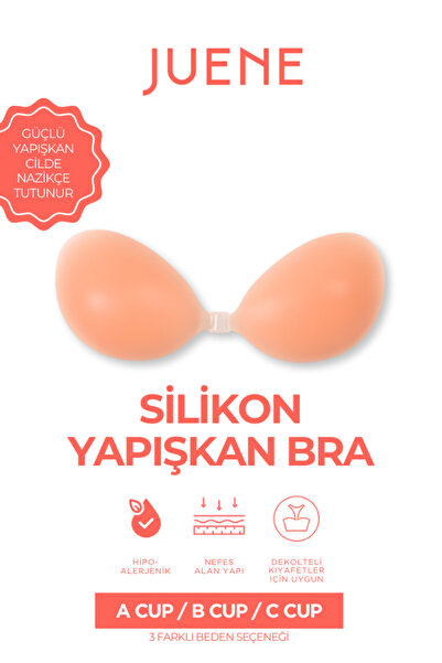 Juene Silikon Yapışkan Bra – Görünmez, Push Up, Straplez Kıyafetler İçin Slik...