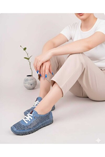 Zenvea Genuine Leather Denim Blue Orthopedic Women's Leather Shoes Dp62-8004