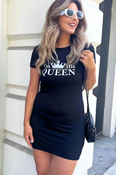 Mossta Queen Print Two Thread Mini Dress Black