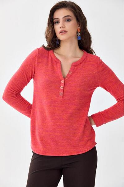 İKİLER Önü Çıtçıtlı Uzun Kol Triko Bluz 256-1701