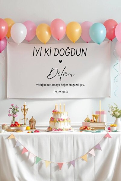 Puppetzzz Kişiye Özel Büyük Ebat İyi Ki Doğdun Doğum Günü Flaması Duvar Örtüs...