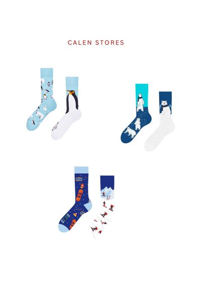 CalenStores Kar Kış Kayak 3lü Kadın Erkek Çorap
