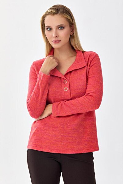 İKİLER Önü Çıtçıtlı Uzun Kol Triko Bluz 256-1700