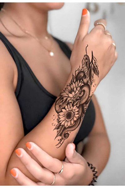 asya stil Gerçek Dövme Görünümlü Papatya Yılan Modelli 3 Boyutlu Tattoo km nj...