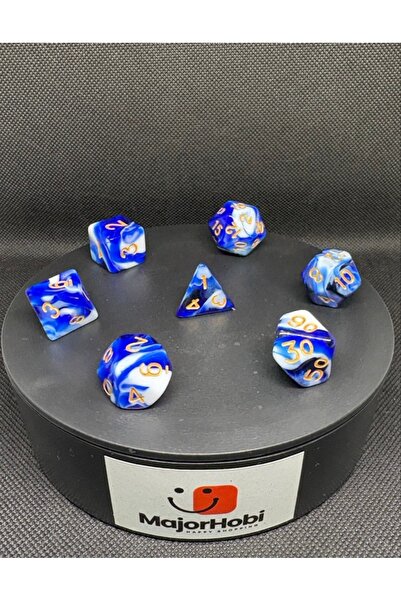 Major Hobi DND Frp Zar Seti 7li Set Dnd Zarı Dungeons And Dragons Masaüstü Oyun Zarı Lacivert Mermer Desenli