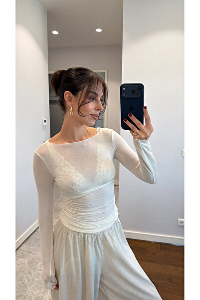 khar Boat Neck Transparent Stretchy Bodycon Knitted Blouse