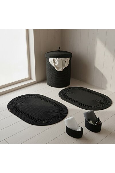 Comfort Craft طقم سجادة حمام من القش/الجوت مكون من 5 قطع باللون الأسود |   سل...