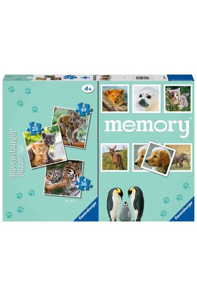 RAVENSBURGER Puzzle si Joc Memory Animale, 25/36/49 Piese