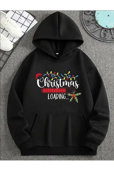 BG BASKI ATÖLYESİ Yeni Yıl Temalı Christmas Yükleniyor Baskılı Regular Basic Sweatshirt/Hoodie