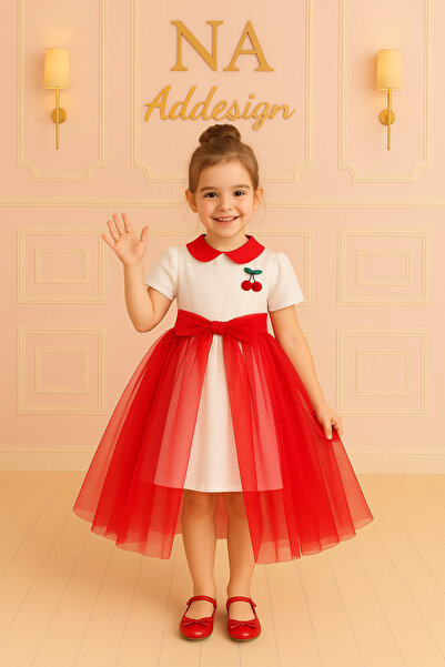 NA ADDESIGN Rochie pentru fetiță cu detaliu de cireșe, cu fustă detașabilă di...