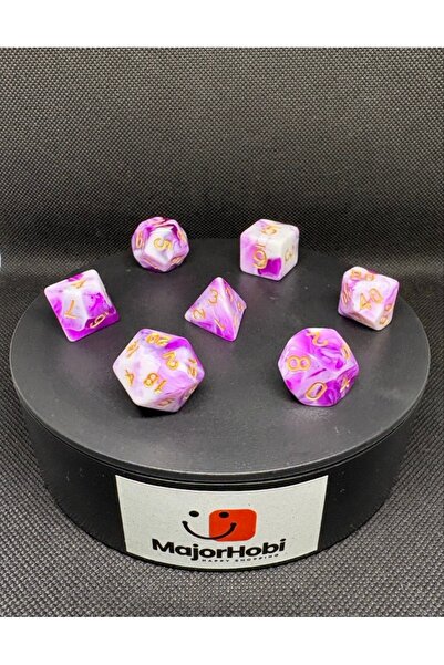 Major Hobi DND Frp Zar Seti 7li Set Dnd Zarı Dungeons And Dragons Masaüstü Oyun Zarı Pembe Mermer Desenli