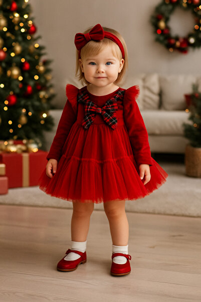 ALLYA MİNİ DRESS Kırmızı Ekose Desenli Tütü Bebek Elbise