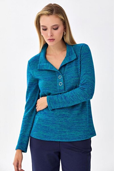 İKİLER Önü Çıtçıtlı Uzun Kol Triko Bluz 256-1700