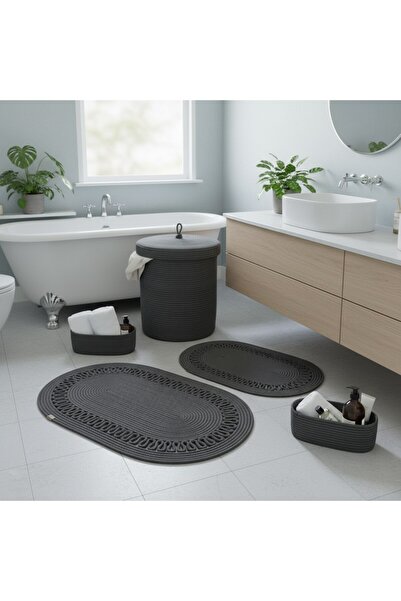 Comfort Craft طقم حمام من الجوت مكون من 5 قطع - سلة للأغراض المتسخة، وسجادة أ...