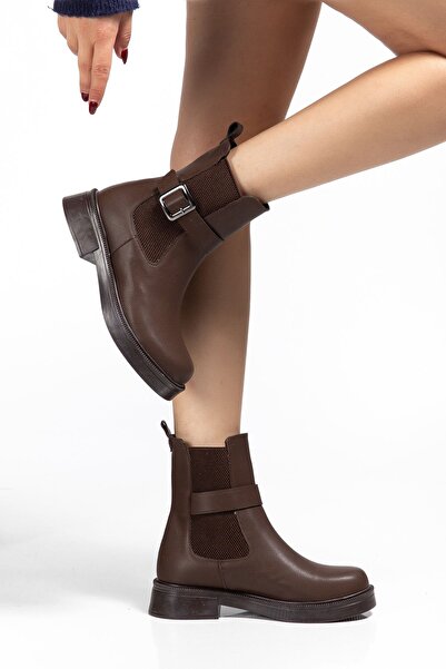 Zerenyus Zri̇n02-2004 Premium Brown Elastic Daily Women's Boots with Buckle Accessories