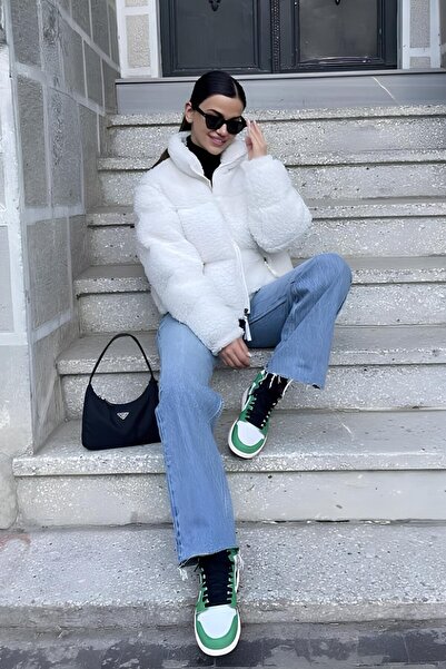 moda armanc Women's Oversized White Teddy Plush Inflatable Coat – Winter Sherpa Puffer Jacket