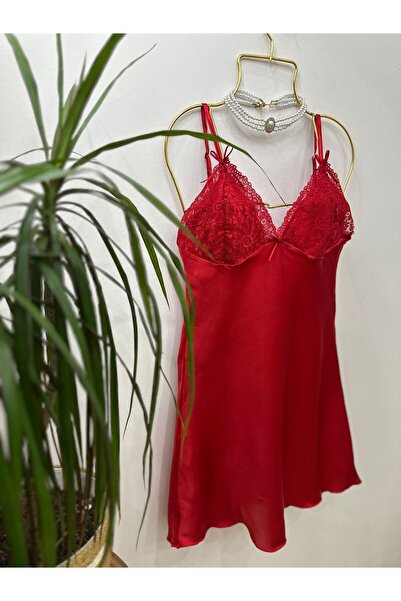Pelife Underwear Kırmızı Kısa Saten Gecelik | Dantel-Kırmızı-Saten-Kadın-Genç...