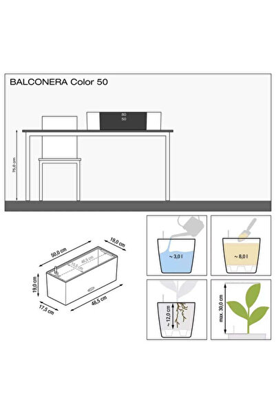 Lechuza BALCONERA Color Self-Watering Planter 50, 8 L, matte white, removable insert